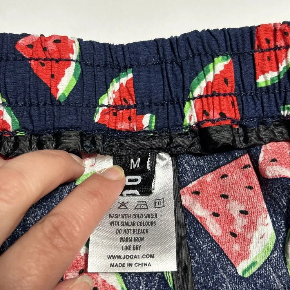 Jogal Watermelon Mens Shorts Sz Medium Navy Blue Red Drawstring Elastic Hawaiian